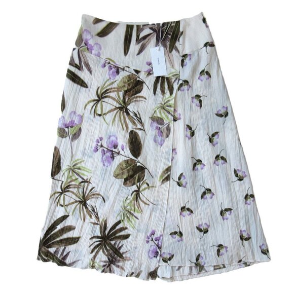 NWT Vince Mixed Tropical Garden Midi in Pale Alder Floral Crinkle Skirt 8 $295 - Picture 1 of 9